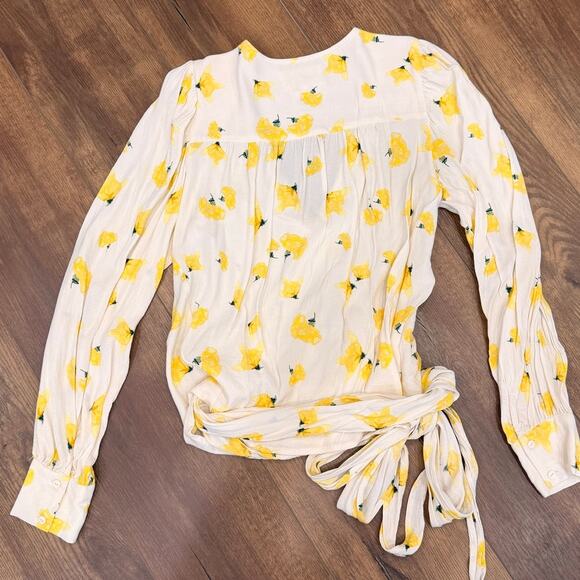 BA&SH Koxie Floral Print Crepe Wrap Top in Yellow size Small - Picture 7 of 12